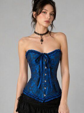 Blue Brocade Corset Bustier Top
